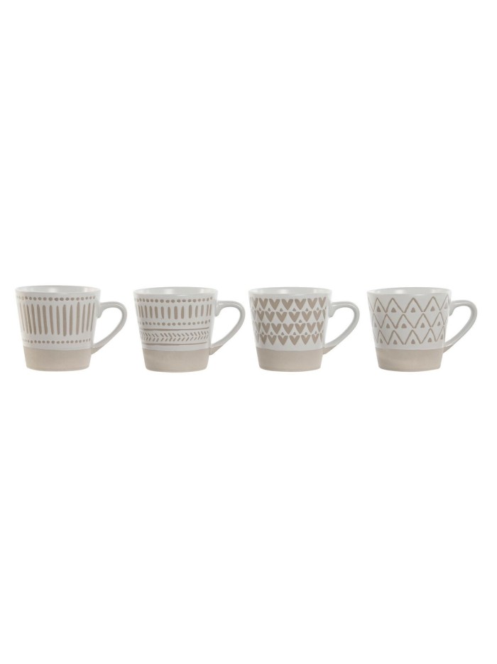 Piece Coffee Cup Set Home ESPRIT White Beige Stoneware 180 ml 4 Pieces