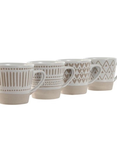 Juego de Tazas de Café Home ESPRIT Blanco Beige Gres 180 ml 4 Piezas