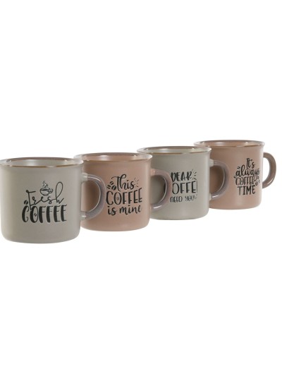 Juego de Tazas de Café Home ESPRIT Azul Rosa Gres 180 ml 4 Piezas