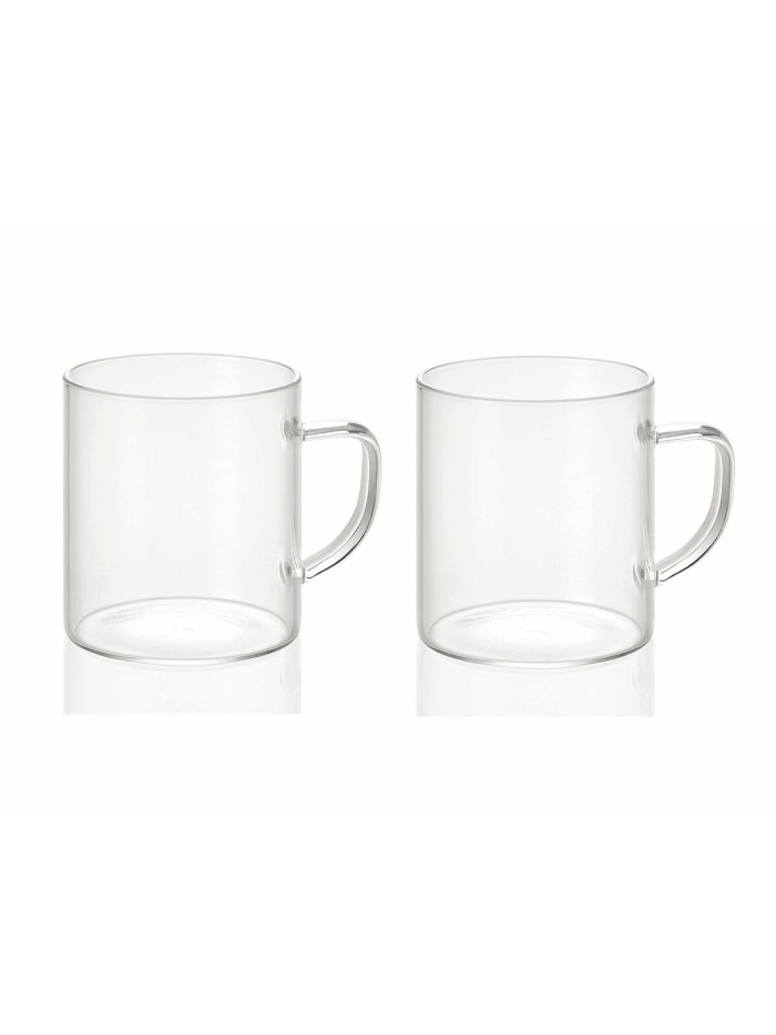 Juego de 2 Tazas Mug Andrea House ms19209 Transparente Vidrio 300 ml 2 x 300 ml Ø 7,5 x 8,5 cm