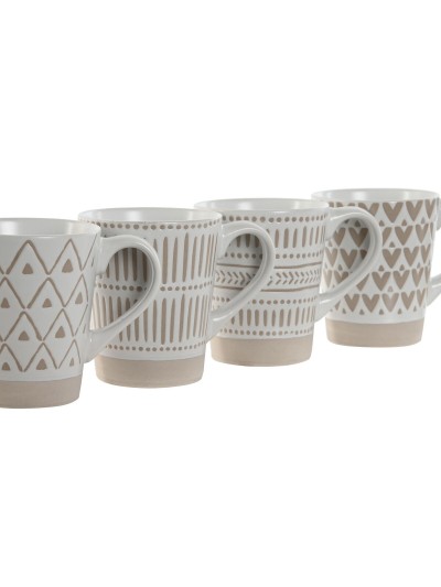 Ensemble de 4 mugs Home ESPRIT Blanc Beige Grès 360 ml 9 x 7 x 10,6 cm