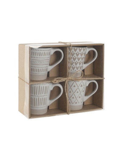 4 Piece Mug Set Home ESPRIT White Beige Stoneware 360 ml 9 x 7 x 10,6 cm