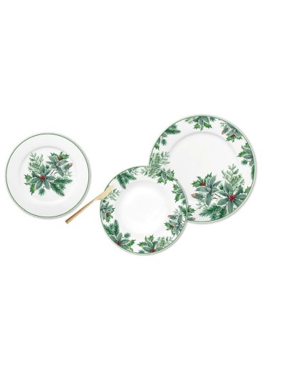 Vajilla DKD Home Decor Blanco Verde Porcelana Hoja de planta Navidad 27 x 27 x 2 cm 18 Piezas
