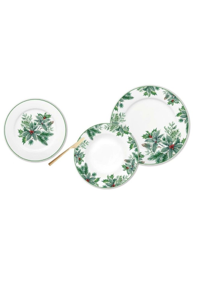 Vajilla DKD Home Decor Blanco Verde Porcelana Hoja de planta Navidad 27 x 27 x 2 cm 18 Piezas