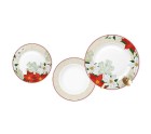 Tableware DKD Home Decor Red Beige Porcelain Flower Christmas 27 x 27 x 2 cm 18 Pieces