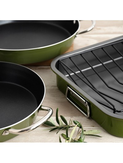 Roasting Tin Quid Naturalia Grille Green Metal 42 x 30,5 x 6,3 cm