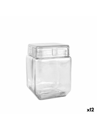 Tarro La Mediterránea Cuadrado Vidrio 1,2 L 11 x 11 x 14,5 cm (12 Unidades)