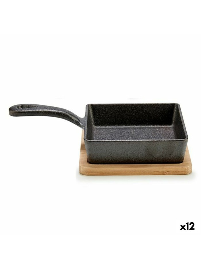 Casserole Dish for Serving Tapas Pan Brown Grey Bamboo Forged steel 23,7 x 6,3 x 14 cm (12 Units)