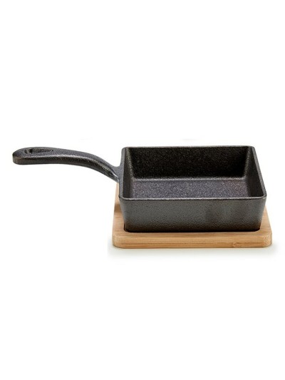 Casserole Dish for Serving Tapas Pan Brown Grey Bamboo Forged steel 23,7 x 6,3 x 14 cm (12 Units)
