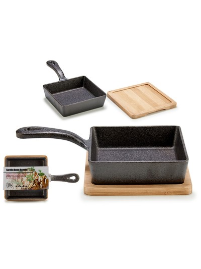 Casserole Dish for Serving Tapas Pan Brown Grey Bamboo Forged steel 23,7 x 6,3 x 14 cm (12 Units)
