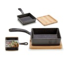 Casserole Dish for Serving Tapas Pan Brown Grey Bamboo Forged steel 23,7 x 6,3 x 14 cm (12 Units)