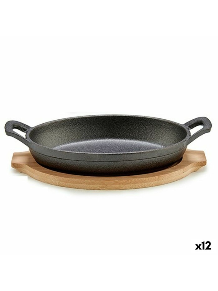 Casserole Dish for Serving Tapas Brown Grey Bamboo Forged steel 22,5 x 4,5 x 12,5 cm (12 Units)