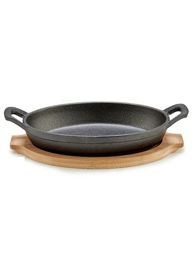 Casserole Dish for Serving Tapas Brown Grey Bamboo Forged steel 22,5 x 4,5 x 12,5 cm (12 Units)