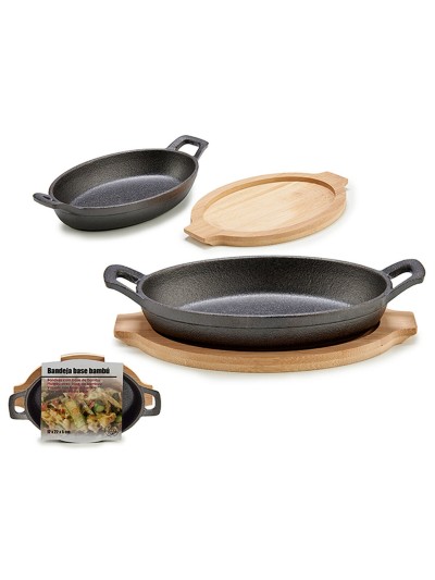Cazuela para Servir Tapas Marrón Gris Bambú Hierro forjado 22,5 x 4,5 x 12,5 cm (12 Unidades)