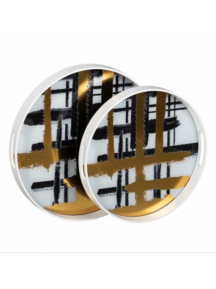 Bandeja de Aperitivos Blanco Negro Dorado PVC Cristal Abstracto 42 x 42 x 4,2 cm (2 Unidades)