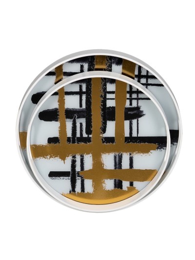 Snack tray White Black Golden PVC Crystal Abstract 42 x 42 x 4,2 cm (2 Units)
