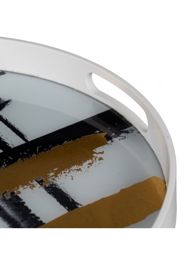 Bandeja de Aperitivos Blanco Negro Dorado PVC Cristal Abstracto 42 x 42 x 4,2 cm (2 Unidades)
