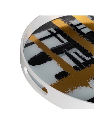 Snack tray White Black Golden PVC Crystal Abstract 42 x 42 x 4,2 cm (2 Units)