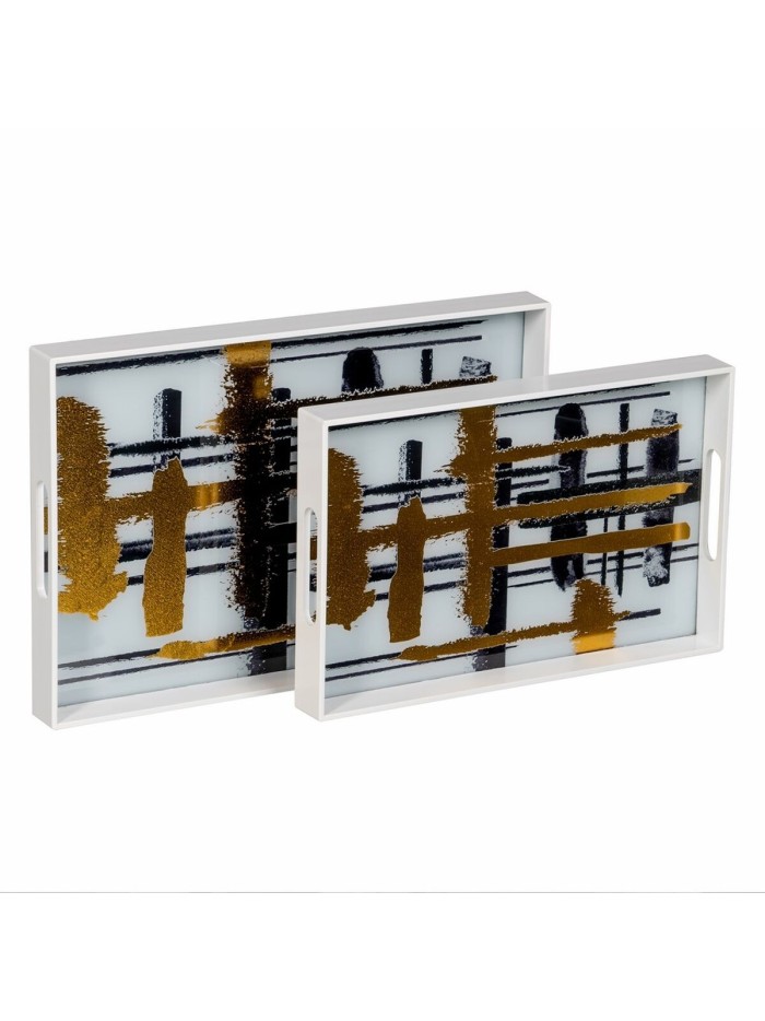 Snack tray White Black Golden PVC Crystal Abstract 45 x 31 x 4,2 cm (2 Units)