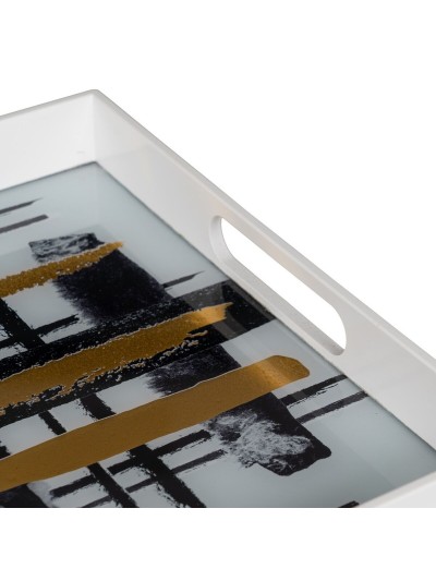 Bandeja de Aperitivos Blanco Negro Dorado PVC Cristal Abstracto 45 x 31 x 4,2 cm (2 Unidades)
