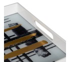 Bandeja de Aperitivos Blanco Negro Dorado PVC Cristal Abstracto 45 x 31 x 4,2 cm (2 Unidades)