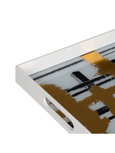 Bandeja de Aperitivos Blanco Negro Dorado PVC Cristal Abstracto 45 x 31 x 4,2 cm (2 Unidades)