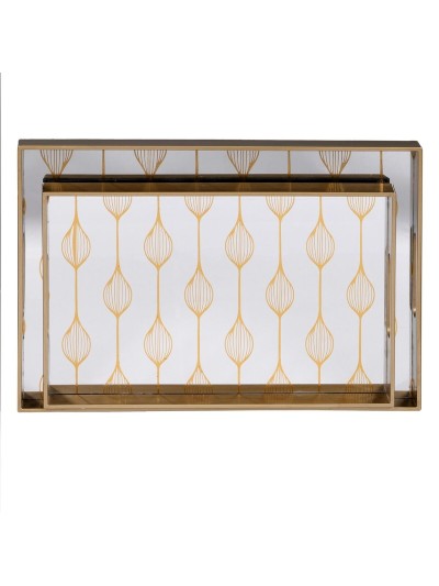 Bandeja de Aperitivos Dorado PVC Cristal 45 x 31 x 4,2 cm (2 Unidades)