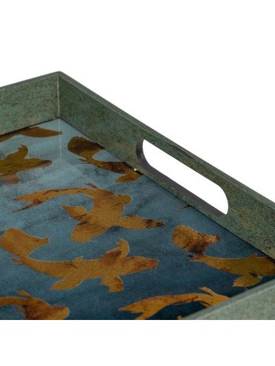 Bandeja de Aperitivos Azul Dorado PVC Cristal Peces 45 x 31 x 4,2 cm (2 Unidades)