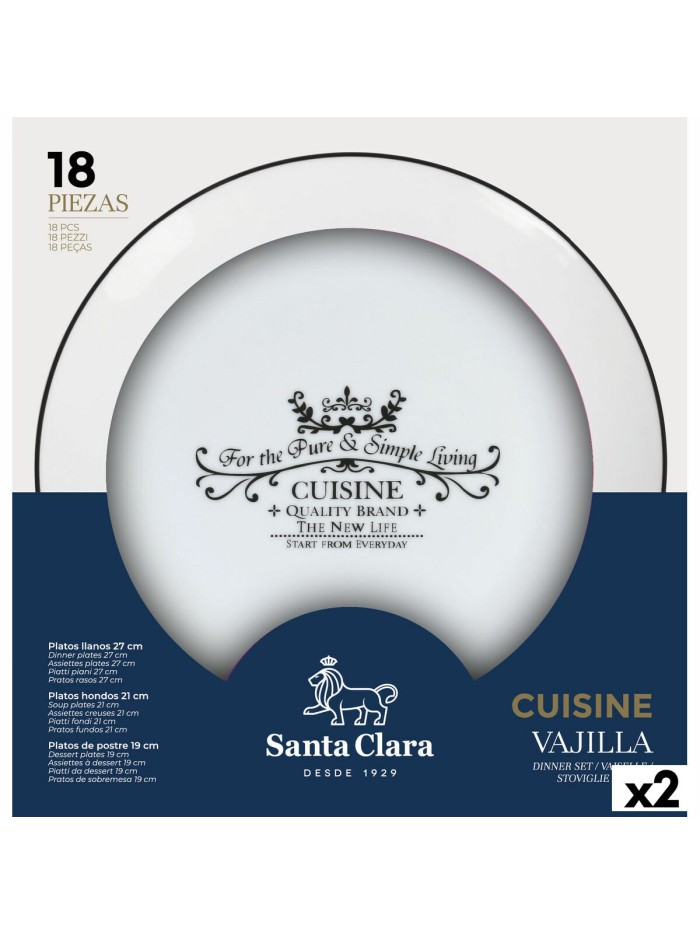 Vajilla Santa Clara Cuisine Porcelana Redonda 18 Piezas (2 Unidades)