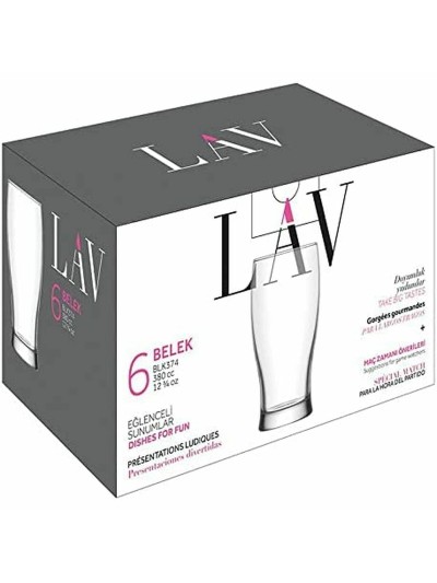 Vaso para Cerveza LAV Belek Transparente Cristal 6 Piezas (8 Unidades) (375 cc)