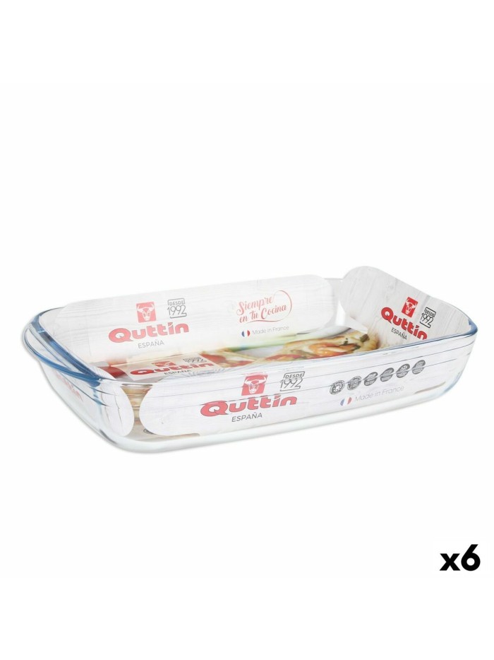 Fuente para Horno Quttin   Transparente Vidrio Rectangular 4,2 L 38,8 x 23,9 x 6,6 cm (6 Unidades)