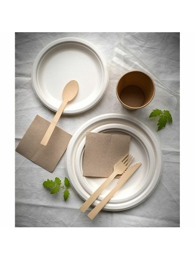 Set de Platos Algon Desechables Blanco Caña de Azúcar 22 cm (24 Unidades)