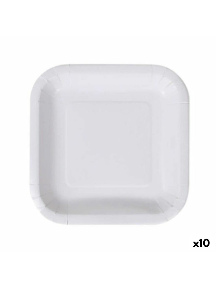 Plate set Algon Disposable White Cardboard Squared 20 cm (10 Units)