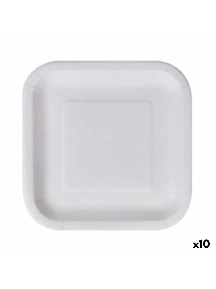 Plate set Algon Disposable White Cardboard Squared 23 cm (10 Units)