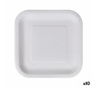 Plate set Algon Disposable White Cardboard Squared 23 cm (10 Units)