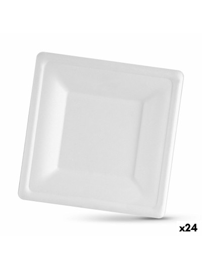 Set de Platos Algon Desechables Blanco Caña de Azúcar Cuadrado 16 cm (24 Unidades)