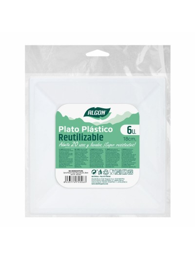 Set of reusable plates Algon Squared Plastic 18 x 18 x 2 cm (36 Units)