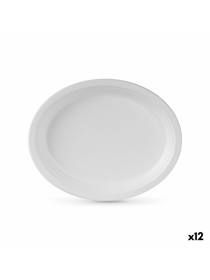 Set de Platos Algon Desechables Blanco Caña de Azúcar Ovalado 26 cm (12 Unidades)