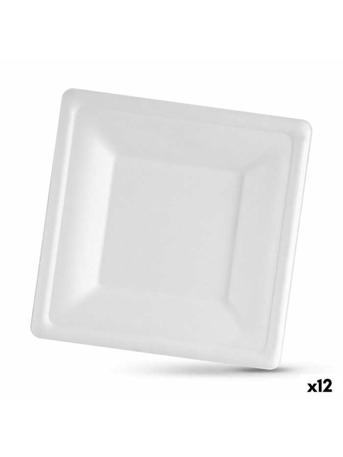 Plate set Algon Disposable White Sugar Cane Squared 16 cm (12 Units)