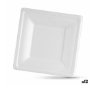 Set de Platos Algon Desechables Blanco Caña de Azúcar Cuadrado 16 cm (12 Unidades)