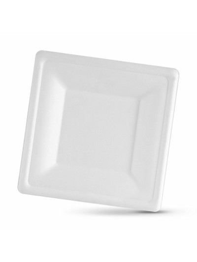 Set de Platos Algon Desechables Blanco Caña de Azúcar Cuadrado 16 cm (12 Unidades)