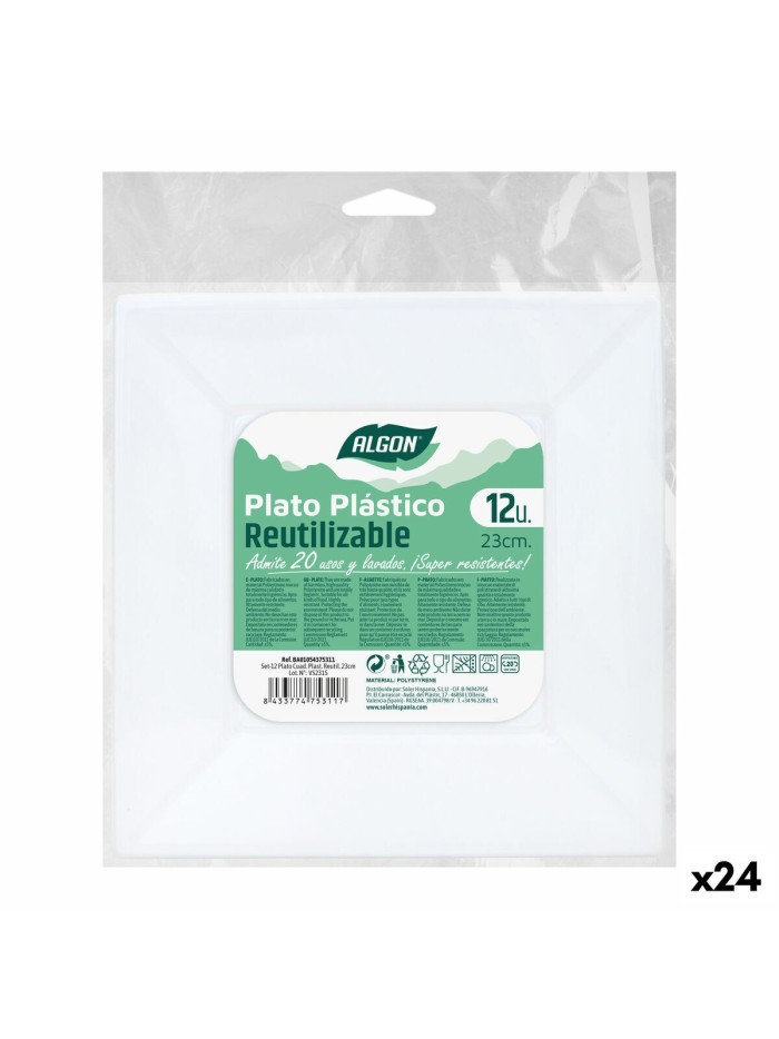 Lot d'assiettes réutilisables Algon Carré Blanc Plastique 23 x 23 x 2 cm (24 Unités)