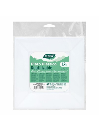 Set de platos reutilizables Algon Cuadrado Blanco Plástico 23 x 23 x 2 cm (24 Unidades)
