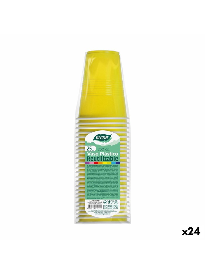 Lot de verres réutilisables Algon Jaune 24 Unités 250 ml (25 Pièces)