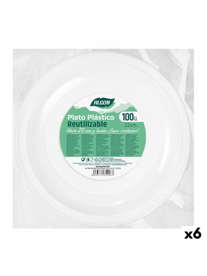 Set of reusable plates Algon Circular White Plastic 22 x 22 x 1,5 cm (6 Units)