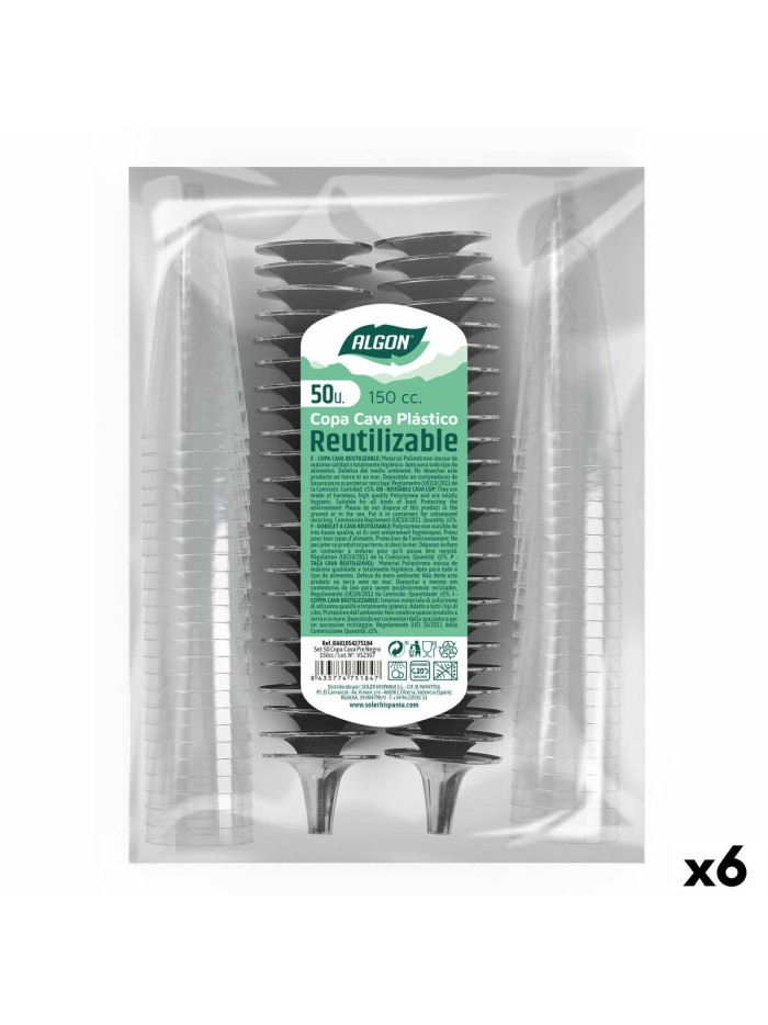 Verres à champagne réutilisables Algon Noir 6 Unités 150 ml (50 Pièces)