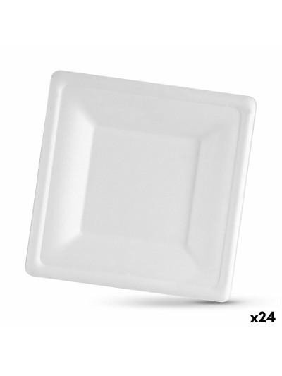 Set de Platos Algon Desechables Blanco Caña de Azúcar Cuadrado 20 cm (24 Unidades)