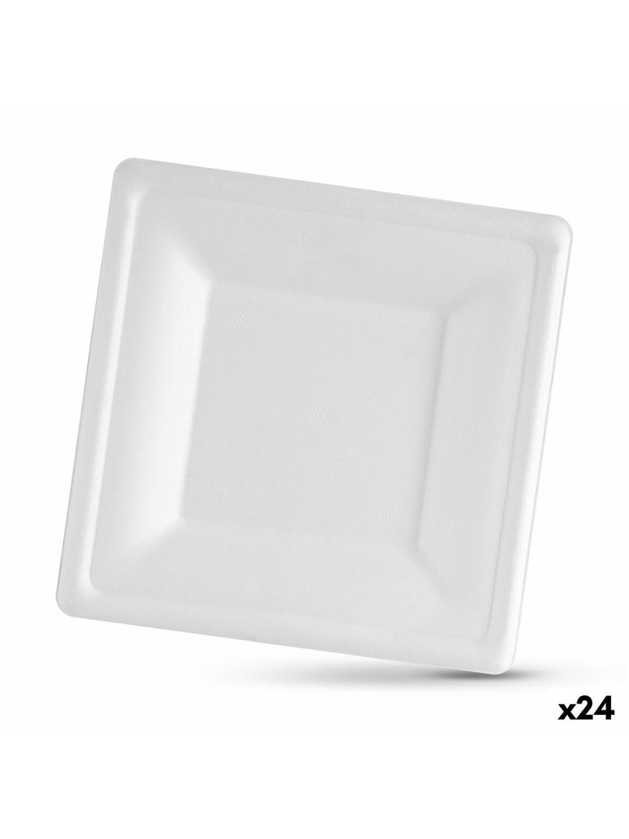 Plate set Algon Disposable White Sugar Cane Squared 20 cm (24 Units)