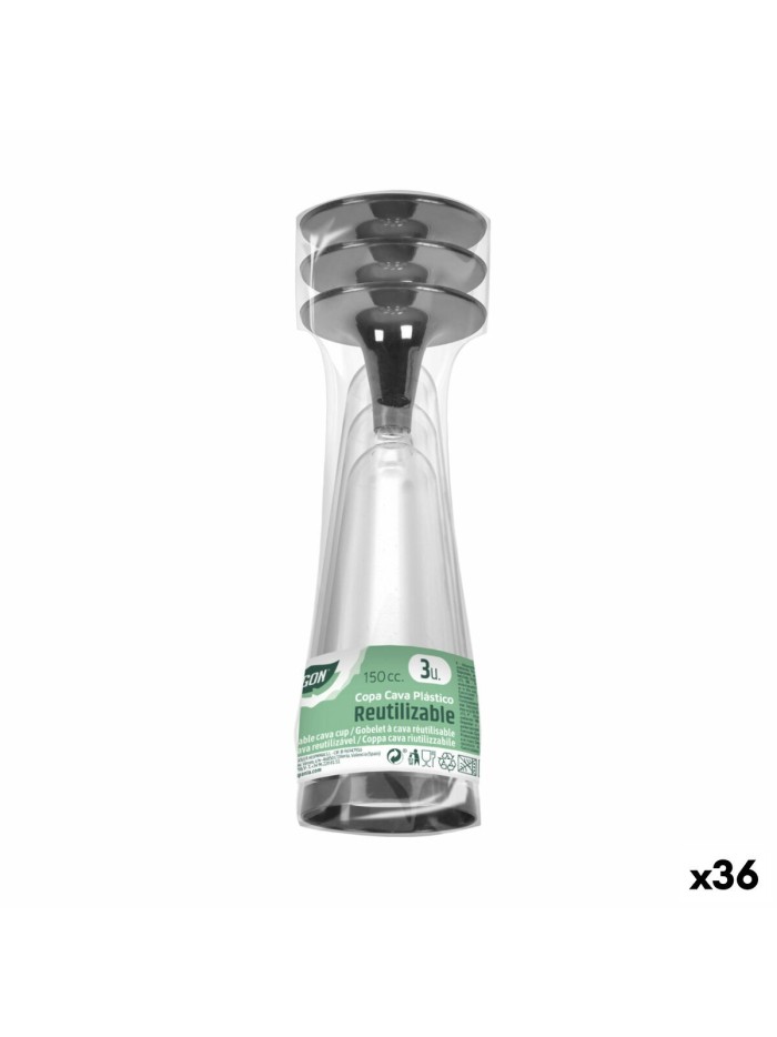 Copas de cava reutilizables Algon Negro 36 Unidades 150 ml (3 Piezas)