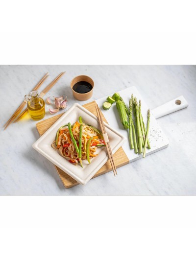 Plate set Algon Disposable White Sugar Cane Squared 26 cm (24 Units)